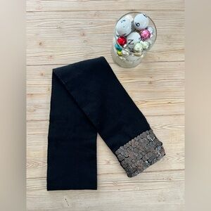 Burberry 100% Cashmere Scarf with Copper Sequin Trim – Black